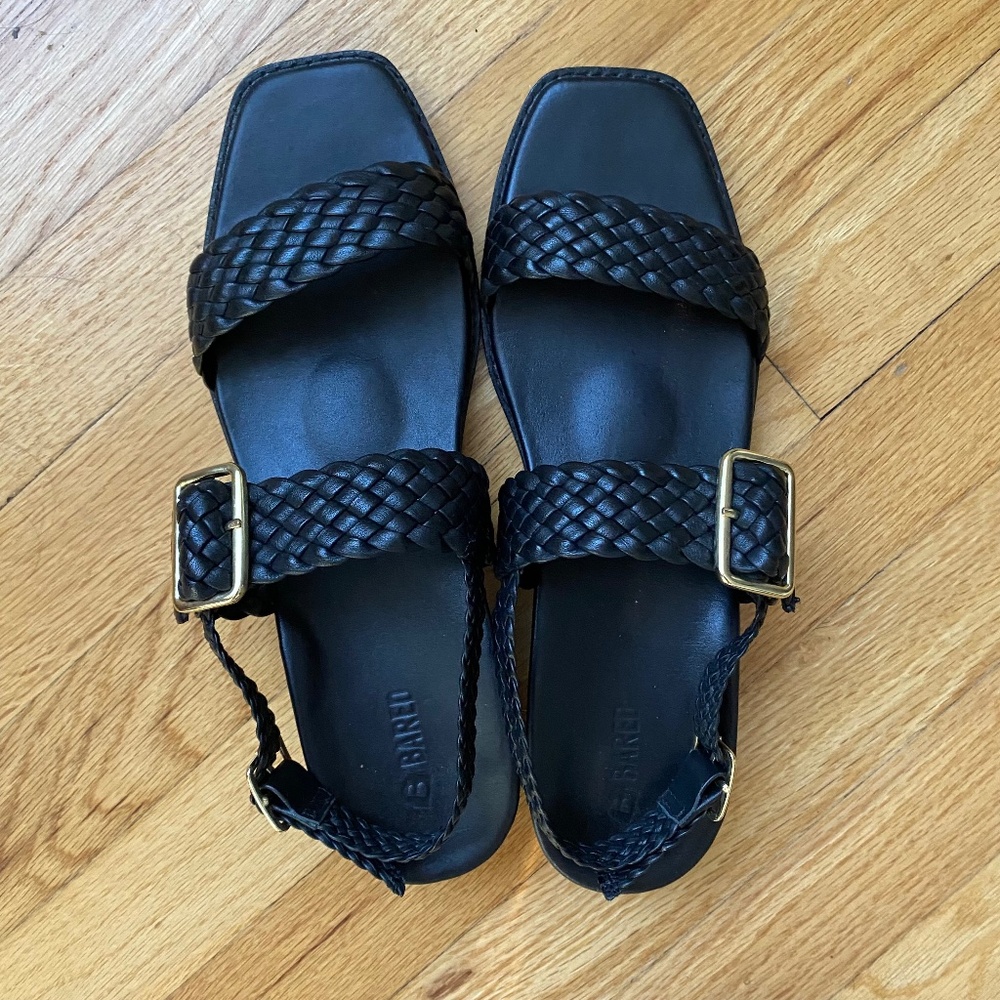 Bared Footwear Bristlefront Black Leather Flat Sandals - Size 41
